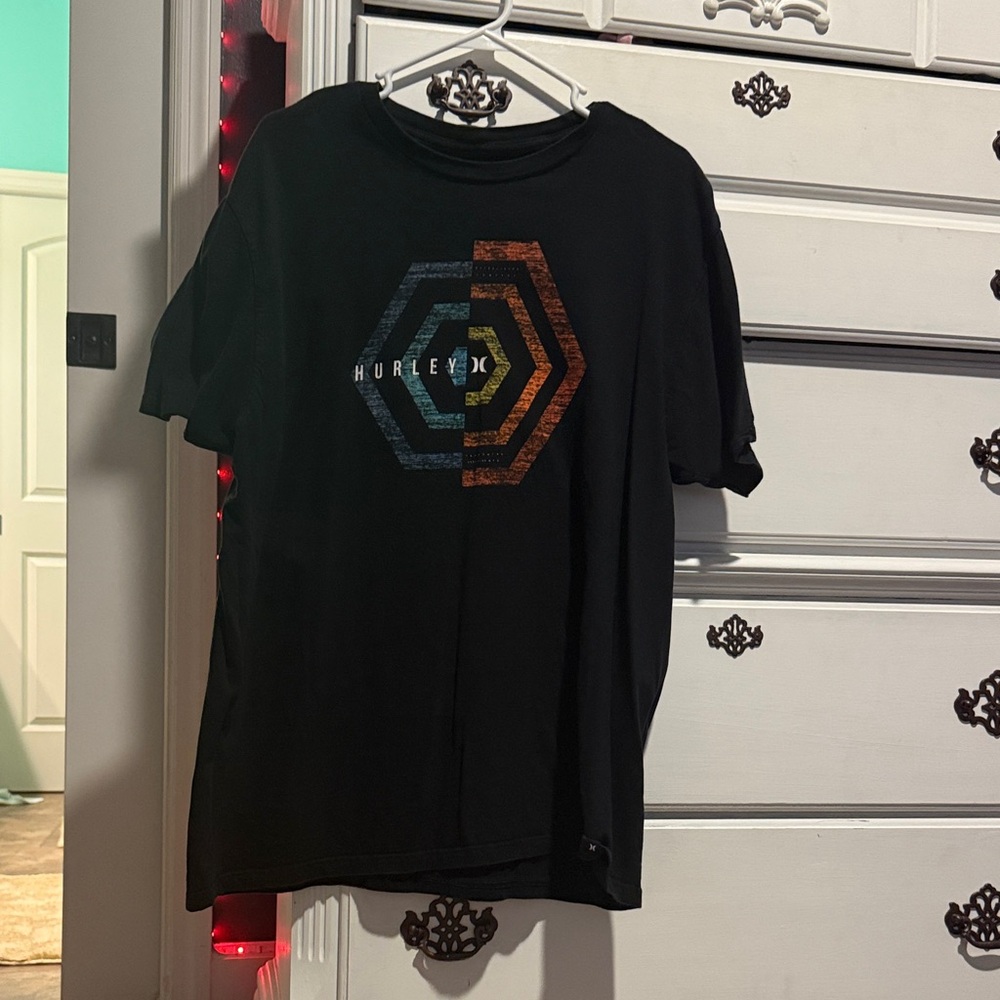 Hurley Black Tee with Multicolor Hexagon Graphic